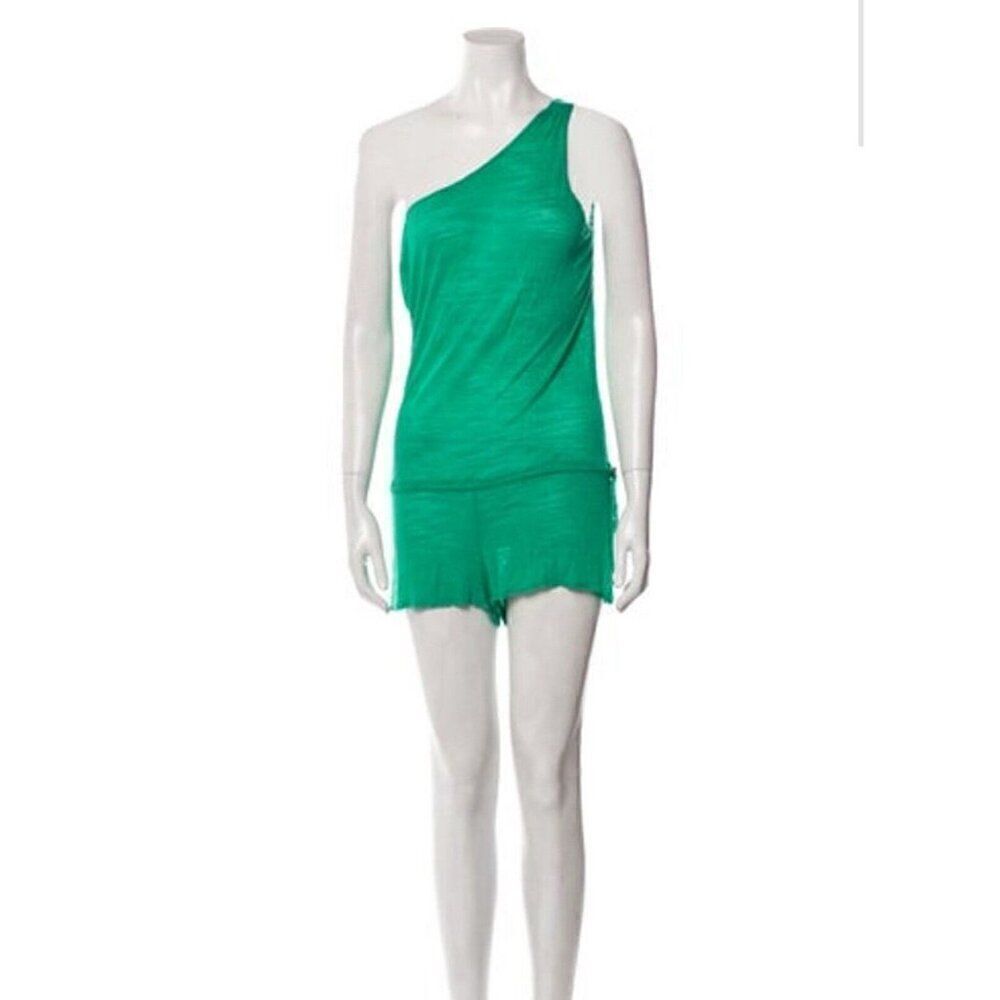 Vitamin A Authentic Solid Green Toga Viscose Tank Mini Jumpsuit Small